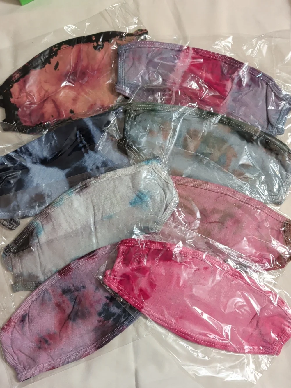 NWOT (016) Tultex Assortment Of 8 Cotton Hand Tie-dyed Face Masks/ Kids & Adults